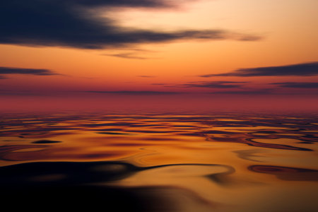 Beautiful sunset over the calm surface of the ocean.の写真素材