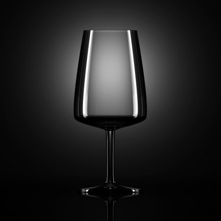 Empty wine glass close-up on a studio table.の写真素材