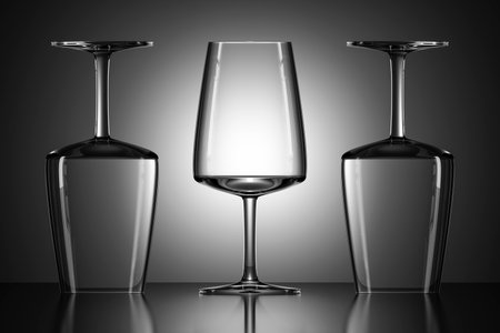 Empty wine glass close-up on a studio table.の写真素材