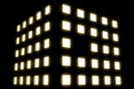 Many glowing windows of a house as an illustration.の写真素材