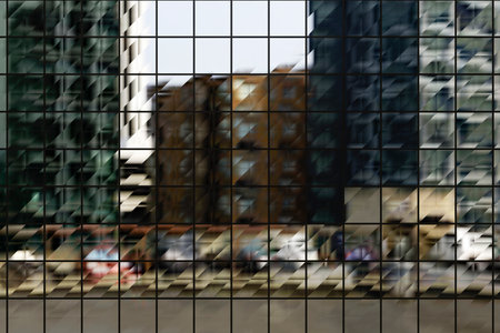 Figured refractions in a glass building as an abstraction.の写真素材