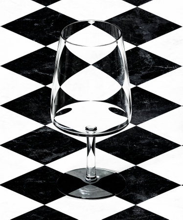 Empty wine glass close-up on a studio table.の写真素材