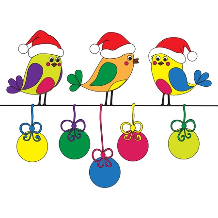 Hand-drawn funny christmas birdsのイラスト素材