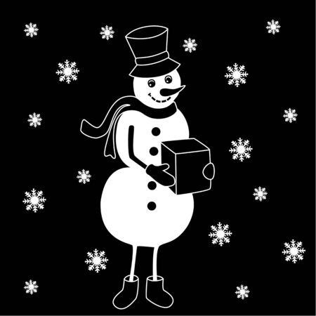 Snowman vector illustration on dark backgroundのイラスト素材