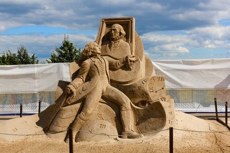 KOLOMENSKOYE,MOSCOW,RUSSIA-AUGUST 2, 2015:"Masterpieces of world literature". The exhibition of sand sculptures."Portrait of Dorian Gray" Oscar Wilde, author Ivan Savenkov, Russiaのeditorial素材