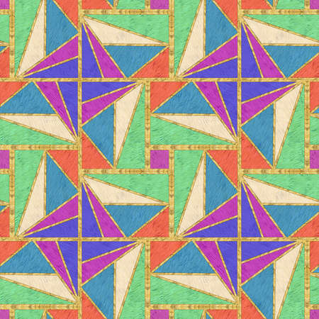 Modern mosaic, inlay. Illustration in stained glass style. Art deco background. Geometric seamless...