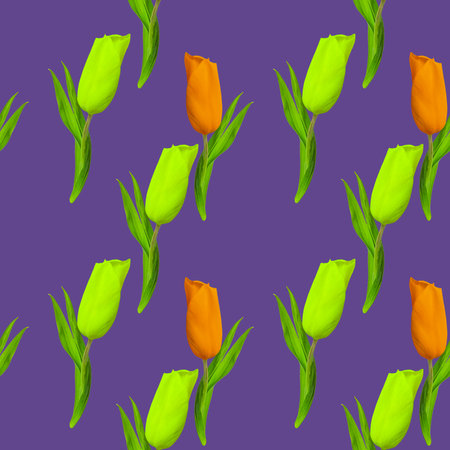 Tulip. Illustration, texture of flowers. Seamless pattern for continuous replication. Floral background, photo collage for textile, cotton fabric. For wallpaper, covers, print.の写真素材