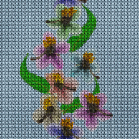 Illustration. Cross-stitch. Pyrola flowers. Texture of flowers. Seamless pattern for continuous replication. Floral background, collage.の写真素材