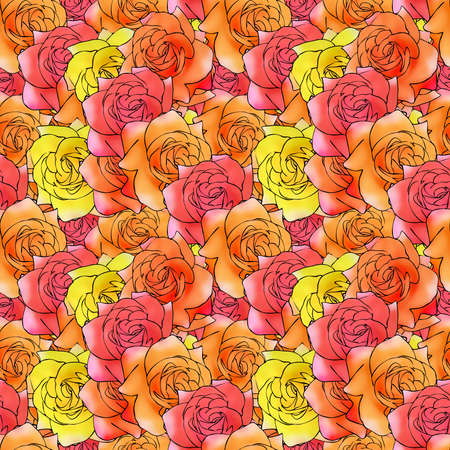 Rose flower ,. Illustration, texture of flowers. Seamless pattern for continuous replication. Floral background, photo collage for textile, cotton fabric. For wallpaper, covers, print.の写真素材