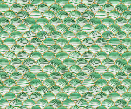 Arcs seamless pattern. Grid. Mosaic, inlay. Illustration in stained glass style. Art Deco style. Seamless chaotic pattern for wallpapers, textile print, tile. Decorative gold waves. Oriental pattern.の写真素材