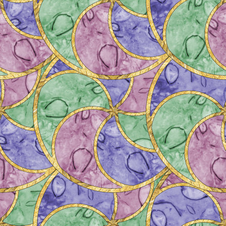 Tracery seamless pattern. circle, segment. Mosaic, illustration in stained glass style. Seamless chaotic pattern for wallpapers, textile print, tile. Decorative lobule waves. oriental patterns.の写真素材