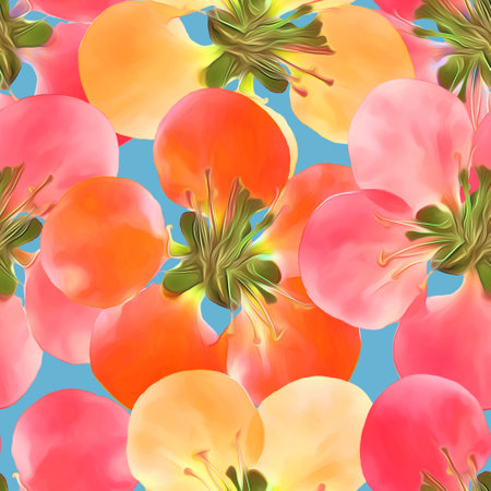 Quince, apple quince. Floral seamless pattern. flowers motifs. Collage for textile, cotton fabric, dress. For wallpaper, covers, print. interior decor. Design for paper, cards. For brochure, banners.の写真素材