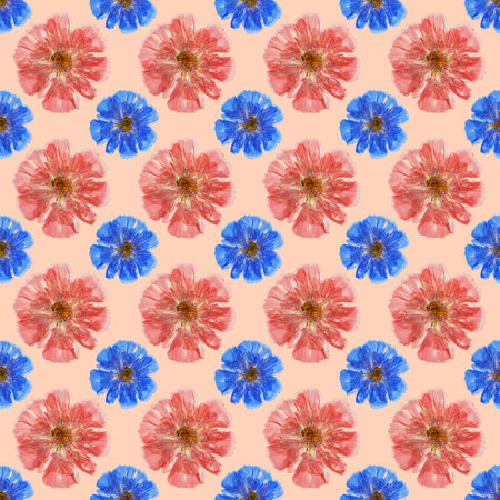 Decorative art-deco design element, floral ornament. Seamless pattern for bandana, shawl, hijab, silk neck scarf. Kerchief design or tablecloth print, scarf, towel. For textile, cotton fabric. Cosmos.の写真素材