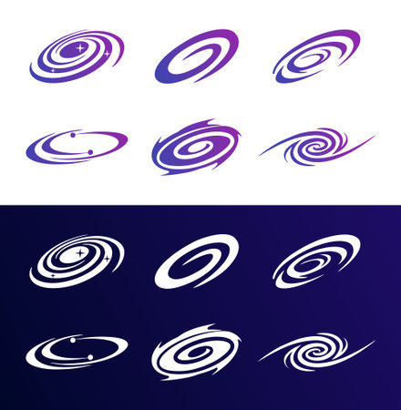 Space icon set spiral galaxy hole science planet astrologyのイラスト素材