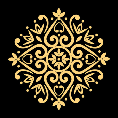 Damask graphic ornament. Floral design element Black background.のイラスト素材