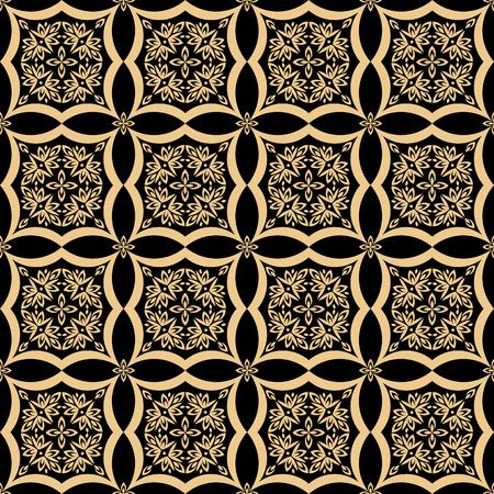 Wallpaper baroque, damask. Black and gold vector background. Vintage ornament. background for wallpaper, printing on the packaging paper, textiles, tile.のイラスト素材