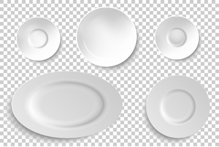 Set of ceramic, porcelain plates. Vector illustration.のイラスト素材