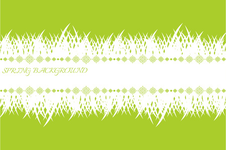 Spring banner with grass. Green spring background with place for text. Template with white grass.のイラスト素材