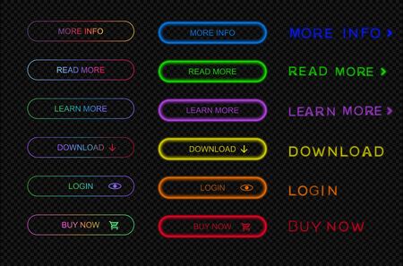Set of modern neon buttons for website, infographic, mobile app.Navigation colorful buttons with...