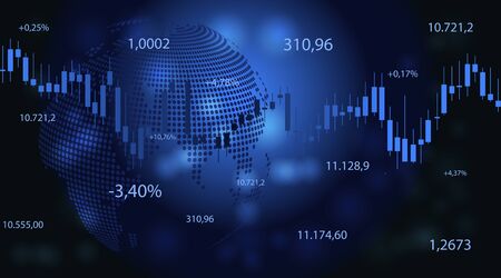 Financial data graph chart on dark background. Business background with candlesticks chart for reports and investment. Financial market trade concept.のイラスト素材