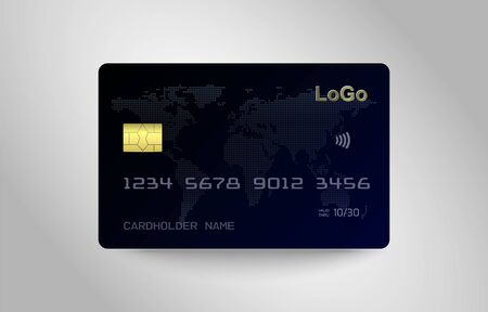 Realistic detailed template design of Debit card, Credit card. ATM card mockup with gold metal gradient chipのイラスト素材
