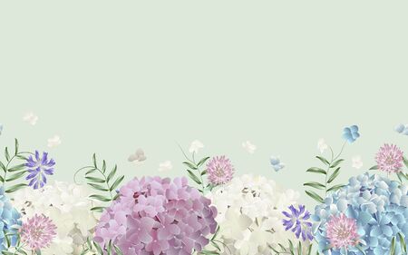 Seamless border with wild flowers. Modern floral pattern for textile, wallpaper, print, gift wrap, greeting or wedding background.のイラスト素材