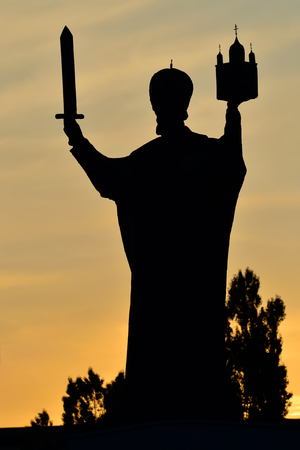 Silhouette of the monument to Nicholas the Wonderworker. Kaliningrad, Russiaの写真素材