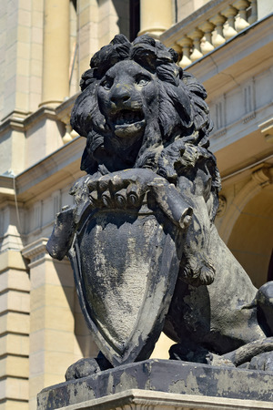 Sculpture of a lion on the porch of Koenigsberg Stock exchange. Kaliningrad Koenigsberg before 1946 Russiaのeditorial素材