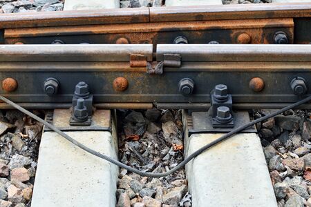 The rail and concrete sleepers close upの写真素材