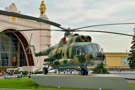 Moscow, Russia - august 12, 2019: Transport and landing helicopter Mi-8. All-Russian Exhibition Center, Exhibition of Achievements of National Economy, is a permanent general purpose trade showのeditorial素材