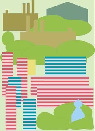 objects of city buildings on a green background        のイラスト素材