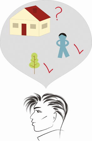 man thinking about tree, son, houseのイラスト素材