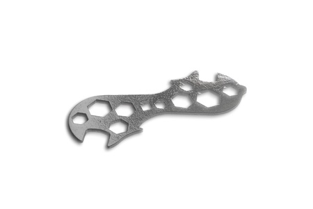 Silver spanner, isolated on white backgroundの写真素材