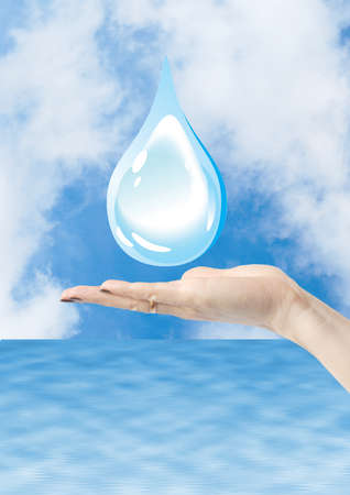 hands holding water drop, environmental protectionの写真素材