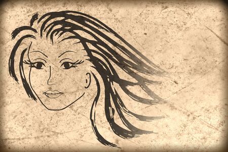 woman face on the old paper , grunge backgroundの写真素材