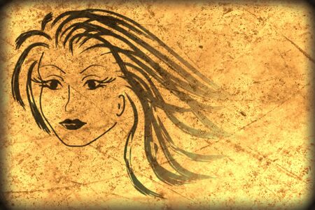 woman face on the old paper , grunge backgroundの写真素材