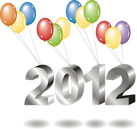 silver letters 2012 flying with balloonsのイラスト素材