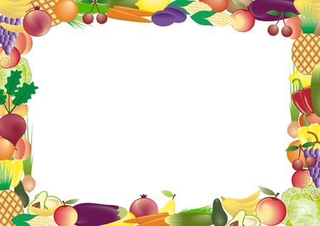 fruits and vegetables vector frameのイラスト素材