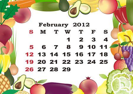 February - monthly calendar 2012 in colorful frame のイラスト素材