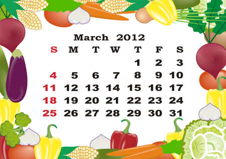 March- monthly calendar 2012 in colorful frameのイラスト素材