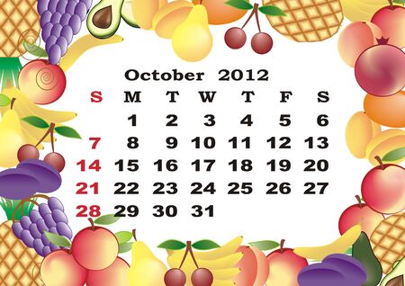 October - monthly calendar 2012 in colorful frameのイラスト素材