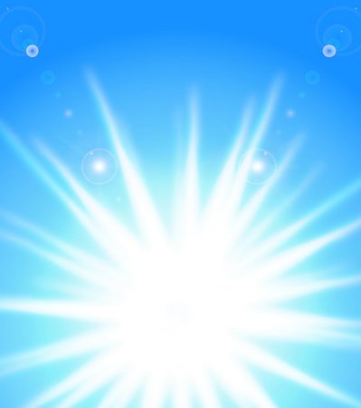 Vector sun on blue sky with lenses flare, eps10 のイラスト素材