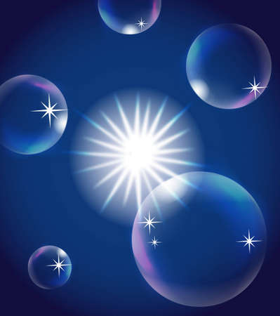 sun in blue sky with bubbles, illustrationの写真素材