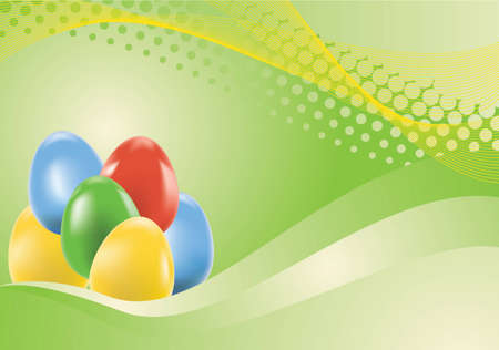 Colored easter eggs on green background  のイラスト素材