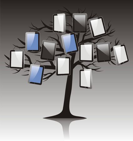 abstract tree with tablet on black white background   のイラスト素材