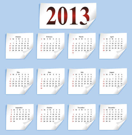vector calendar 2013 on small white paper のイラスト素材