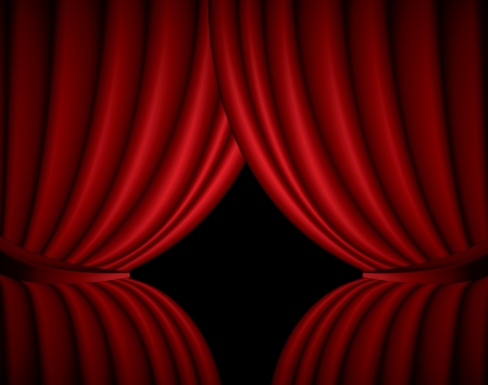 Red theater silk curtain background with wave, illustrationの写真素材