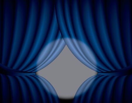 Blue curtain background with spotlight in the center, illustrationの写真素材