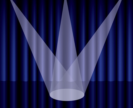 Blue theater curtain with spotlight on stageのイラスト素材