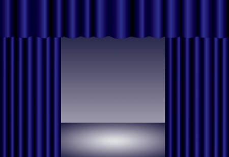 Blue theater curtain with spotlight on stageのイラスト素材